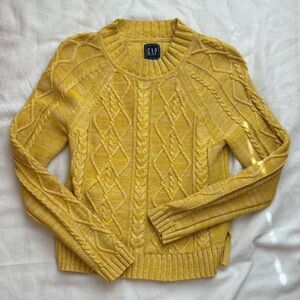 GAP Yellow Crew Neck Cable Knit Sweater